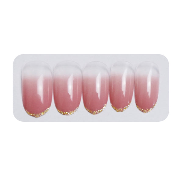 12 Sizes-24 Pcs Press On Nails nude-pink-gold-tip