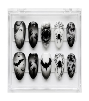 30pcs Gothic Halloween Press on Nails Almond Horror Fake Nails Design