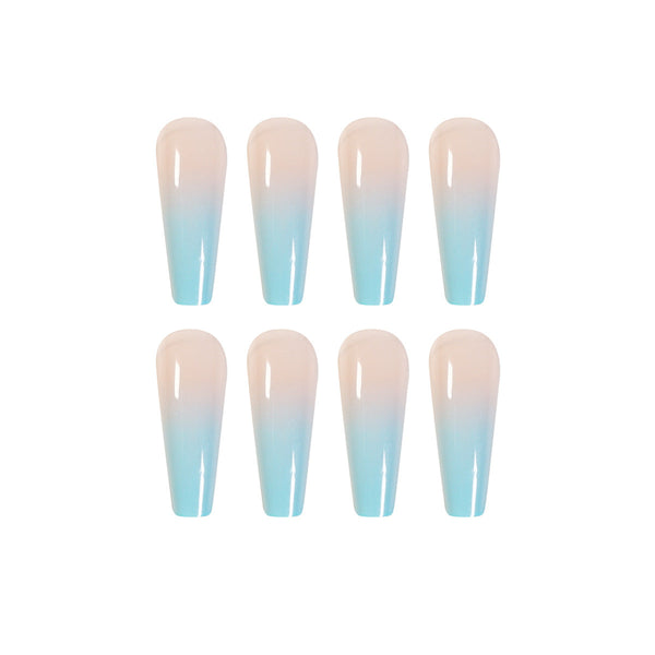 Blue Glossy Long Ombre Press on Nails