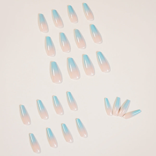 Blue Glossy Long Ombre Press on Nails