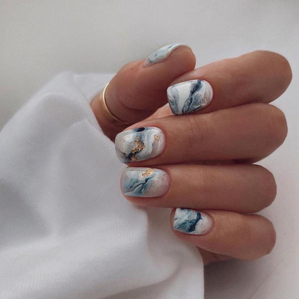 Blue Glossy Short Square Press on Nails
