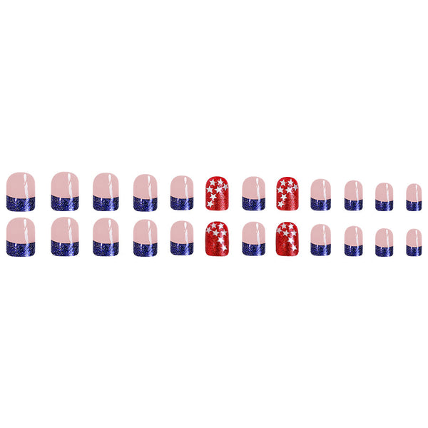 Blue French Short Square Press on Nails
