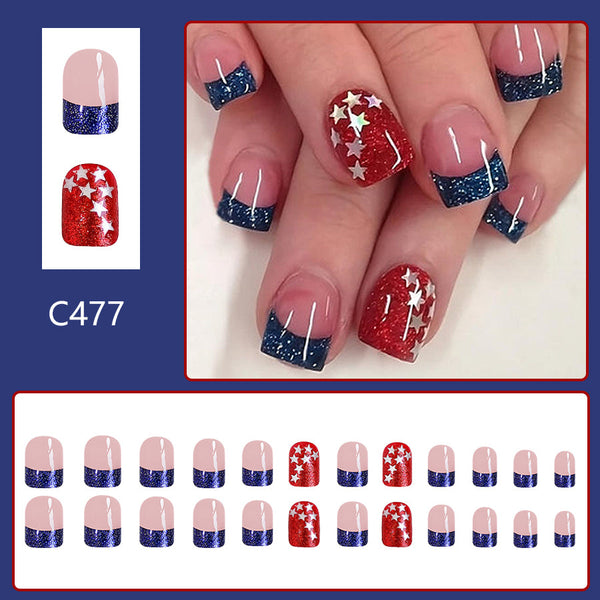 Blue French Short Square Press on Nails