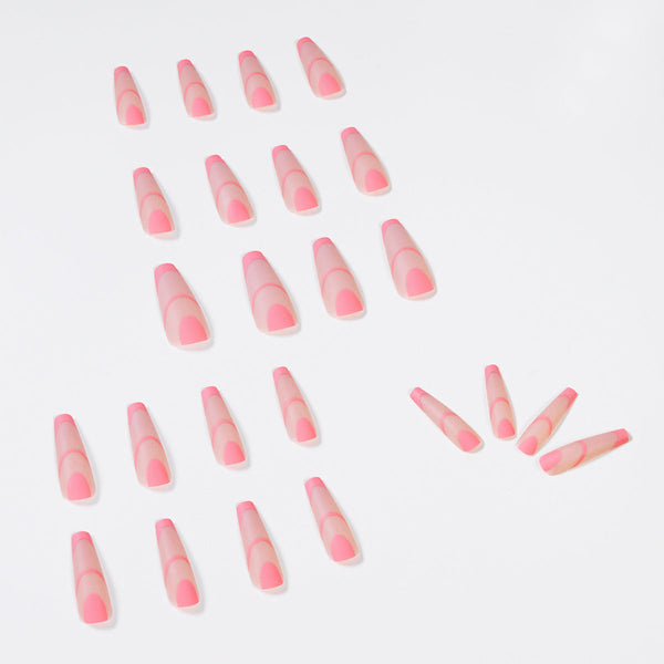 French Long Matte Pink Square Press on Nails
