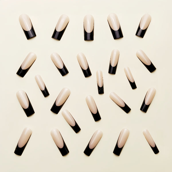 12 Sizes-24 Pcs Press On Nails y085sblackfrench