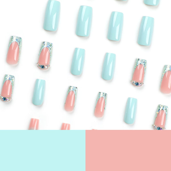 Blue French Medium Square Press on Nails