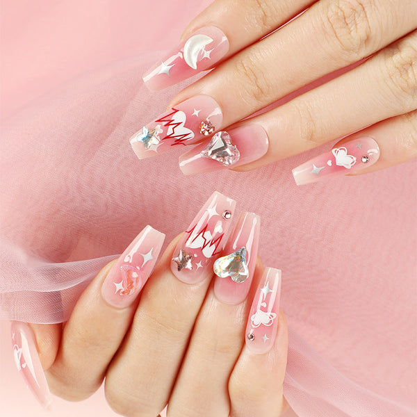 Glossy Long Pink Press on Nails