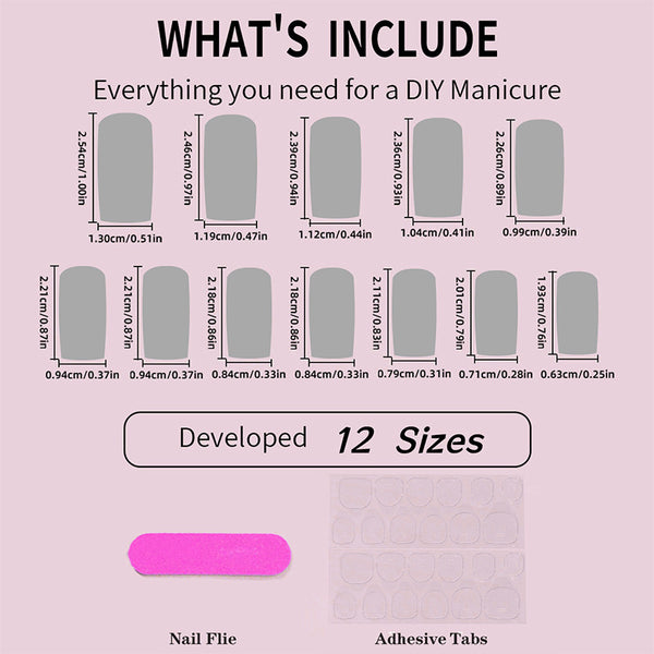 12 Sizes-24 Pcs Press On Nails K217