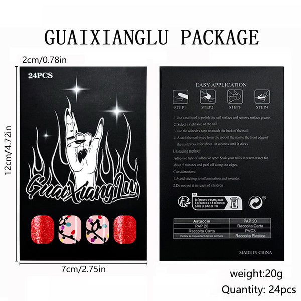 12 Sizes-24 Pcs Press On Nails C1251