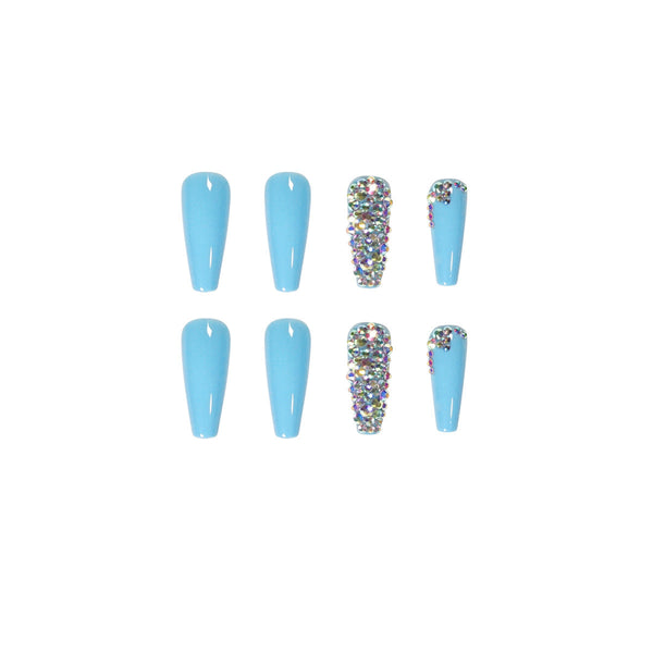 Blue Glossy Long Press on Nails