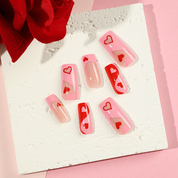French Glossy Medium Pink Square Press on Nails