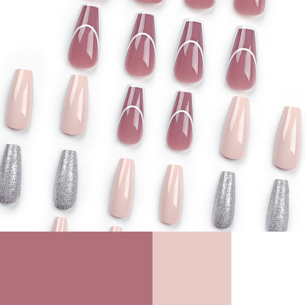 French Glossy Long Pink Press on Nails