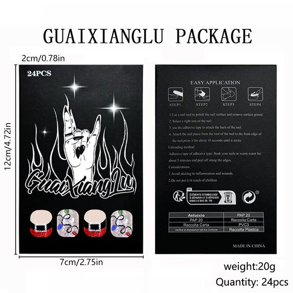12 Sizes-24 Pcs Press On Nails C711