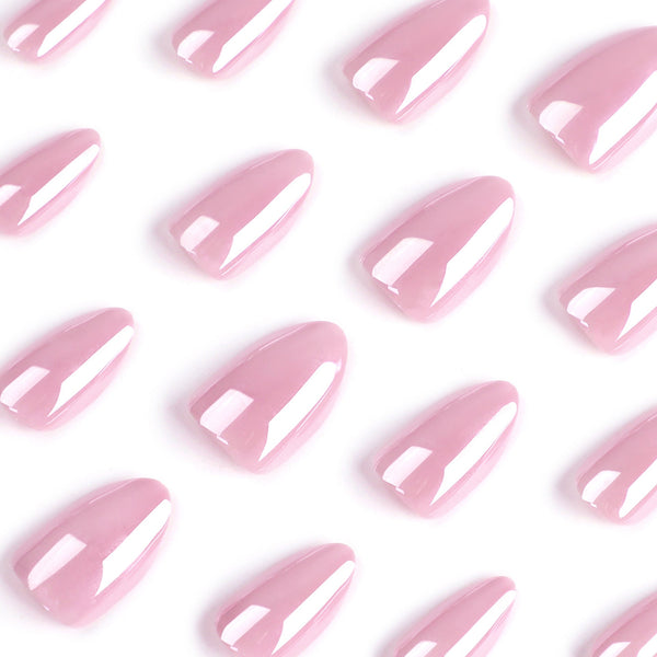 Almond Glossy Medium Pink Press on Nails