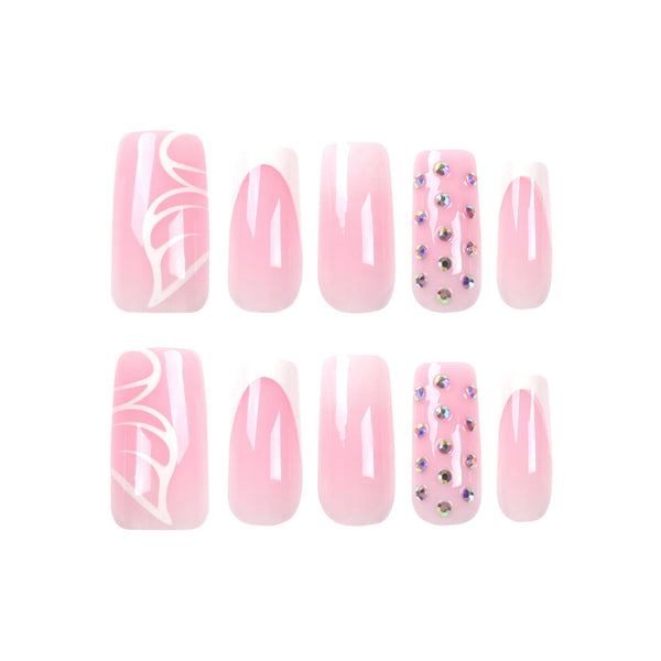 French Glossy Medium Ombre Pink Square Press on Nails
