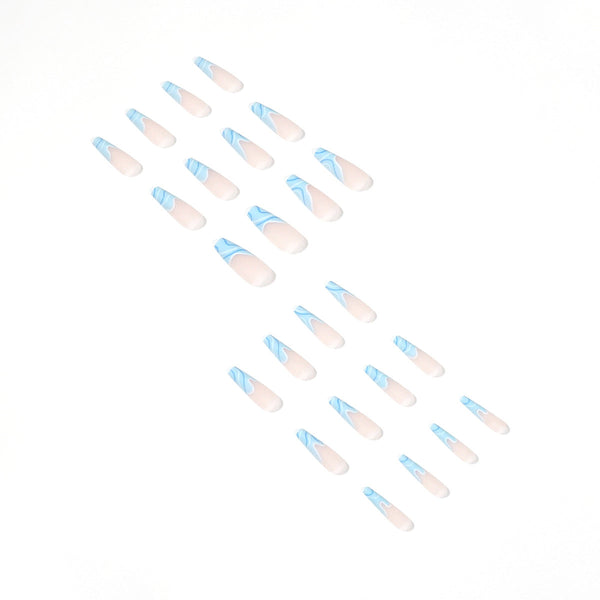 Blue French Long Matte Press on Nails