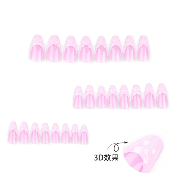 Almond French Glossy Long Pink Press on Nails