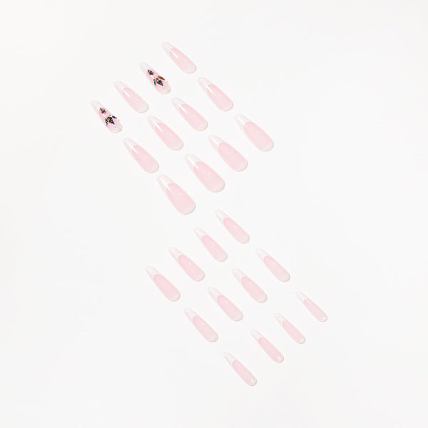 French Glossy Long Pink Press on Nails