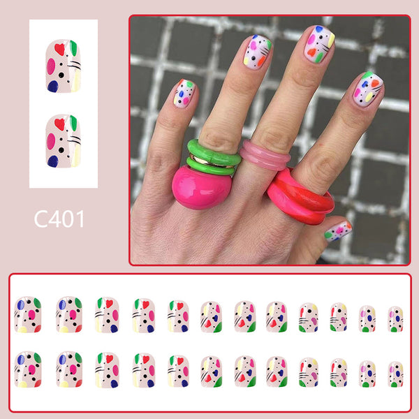 12 Sizes-24 Pcs Press On Nails C401