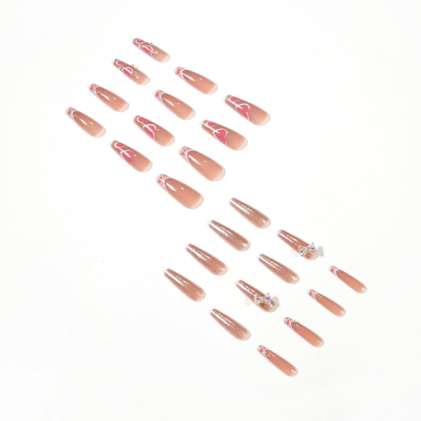 French Glossy Long Pink Press on Nails