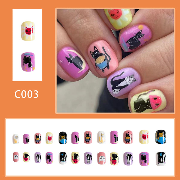 12 Sizes-24 Pcs Press On Nails C003