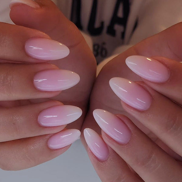 Almond Glossy Medium Oval Pink Press on Nails