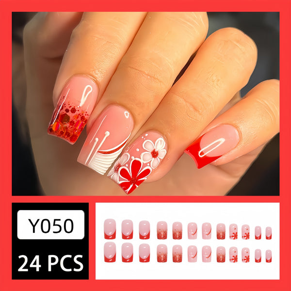 12 Sizes-24 Pcs Press On Nails Y050