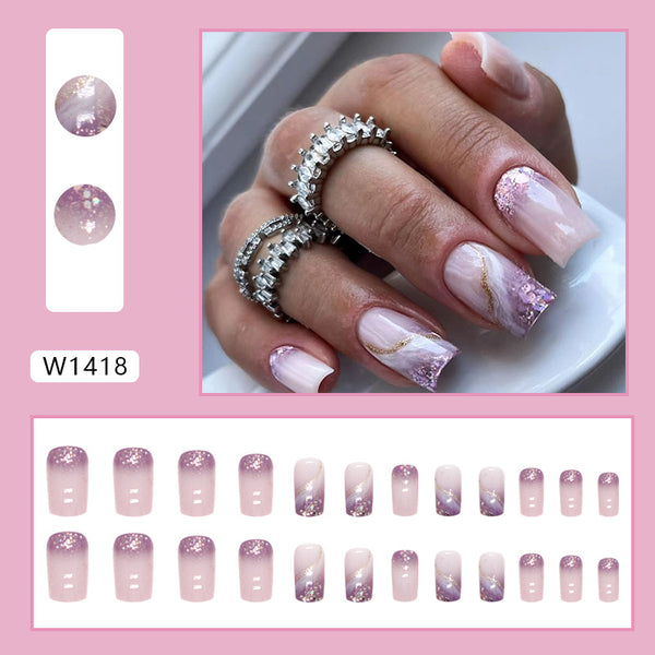 12 Sizes-24 Pcs Press On Nails W1418