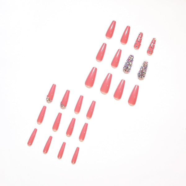 Glossy Long Pink Press on Nails