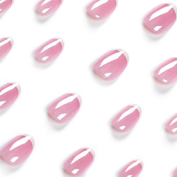 Almond French Matte Medium Oval Pink Press on Nails