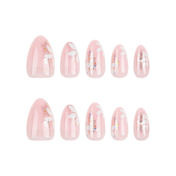 Almond French Glossy Medium Pink Press on Nails
