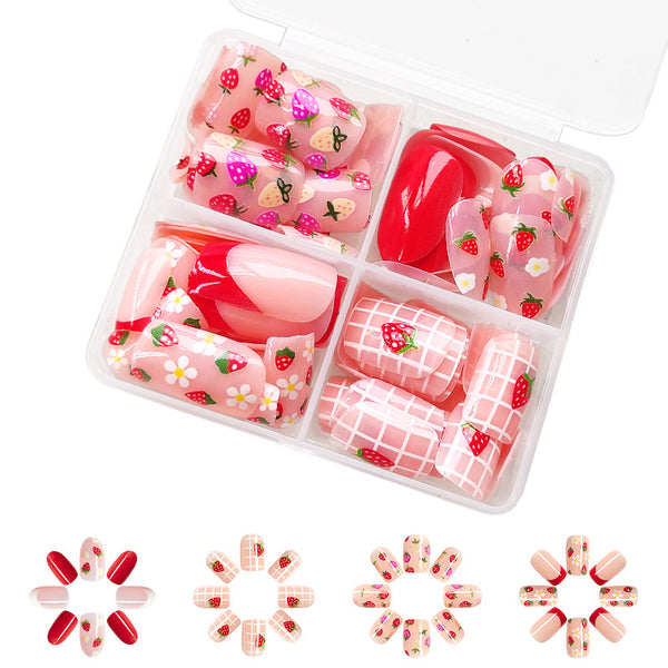 96 Pcs Press On Nails StrawberryFlower-1-96pcs