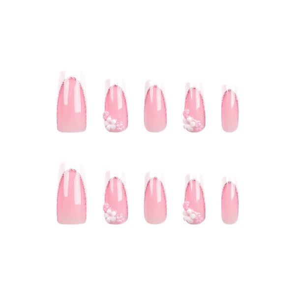 French Long Pink Square Press on Nails