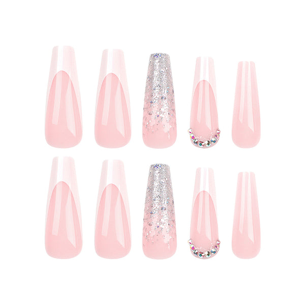 French Long Pink Press on Nails