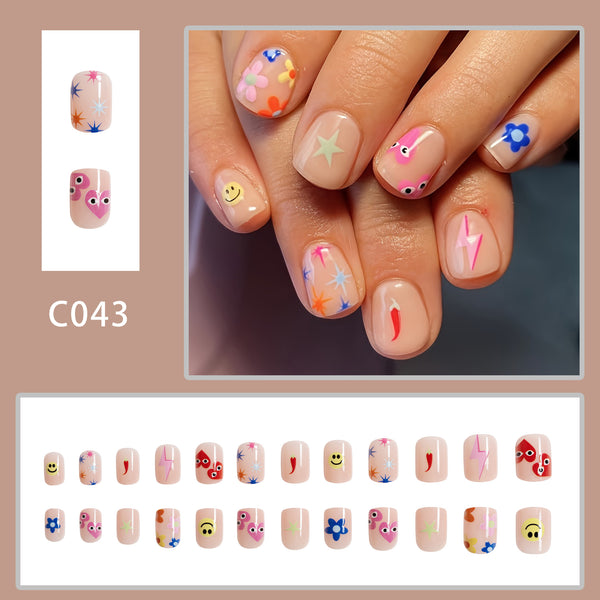 12 Sizes-24 Pcs Press On Nails C043
