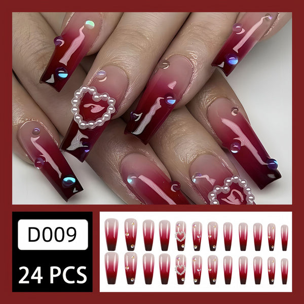 12 Sizes-24 Pcs Press On Nails D009