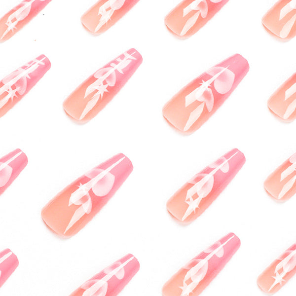 Glossy Long Pink Square Press on Nails