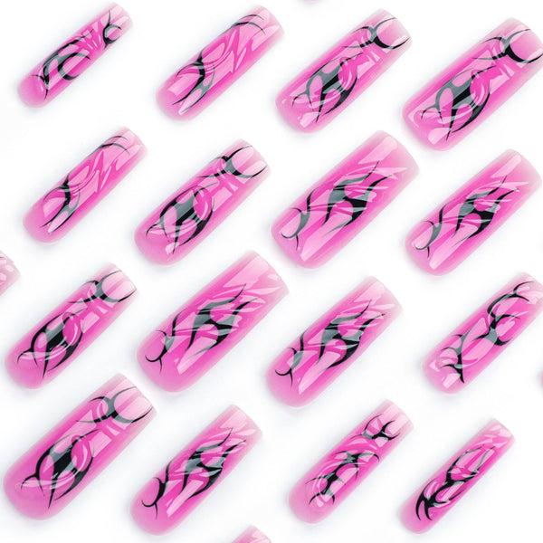 Glossy Long Pink Square Press on Nails