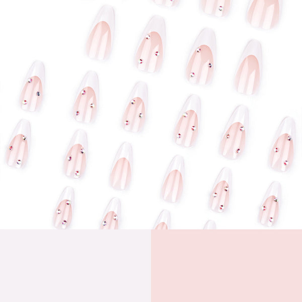 Almond French Glossy Medium Pink Press on Nails