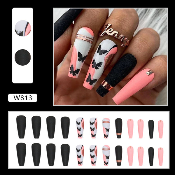 12 Sizes-24 Pcs Press On Nails W813