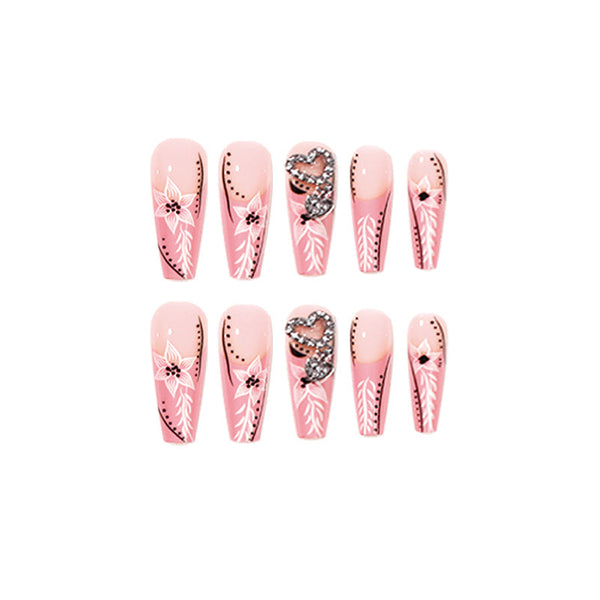 Butterfly French Glossy Long Pink Square Press on Nails