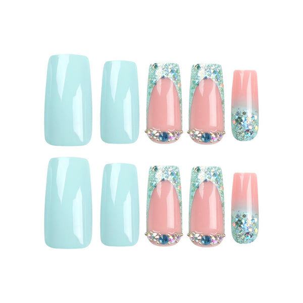 Blue French Medium Square Press on Nails