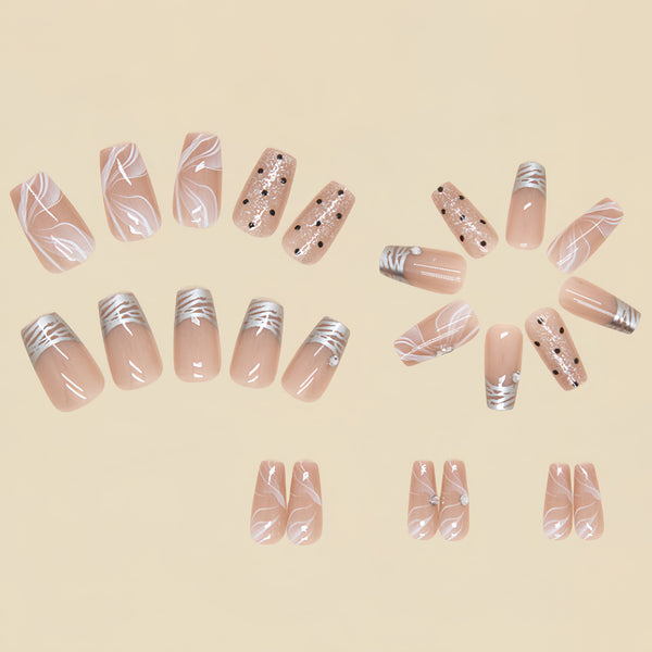 12 Sizes-24 Pcs Press On Nails D023