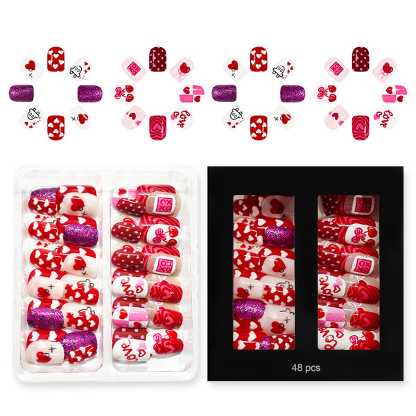 12 Sizes-24 Pcs Press On Nails Vday-6-24pcs