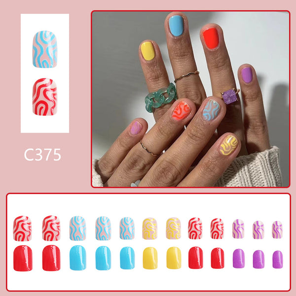 12 Sizes-24 Pcs Press On Nails C375