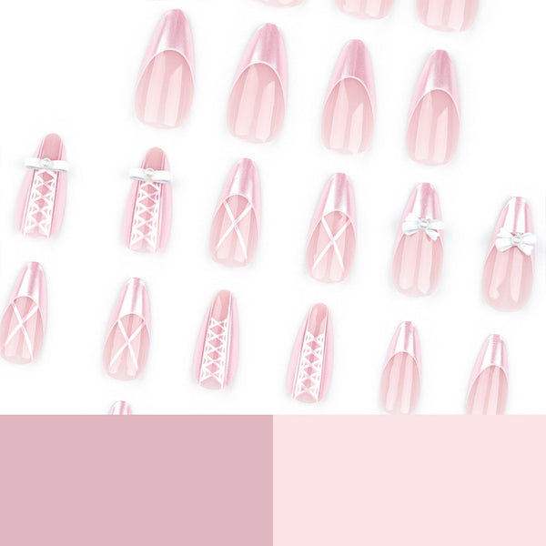 Almond French Glossy Medium Pink Press on Nails