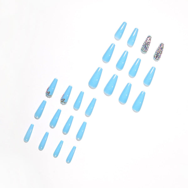 Blue Glossy Long Press on Nails