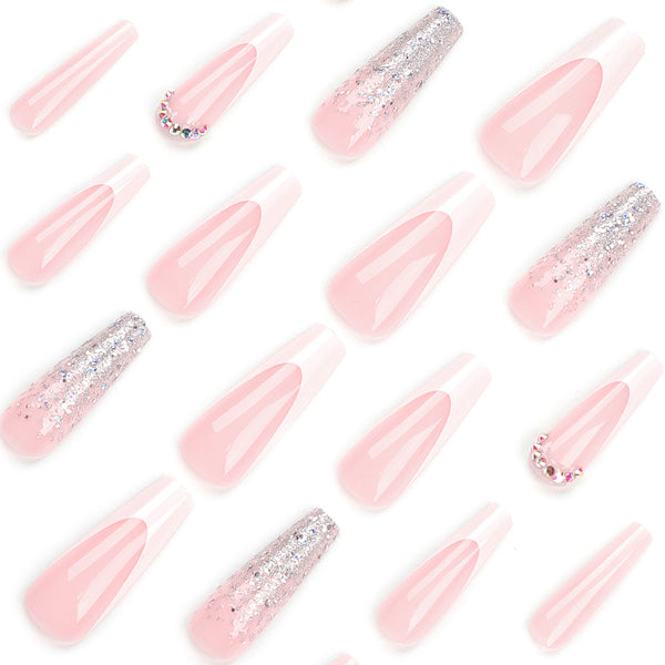 French Long Pink Press on Nails