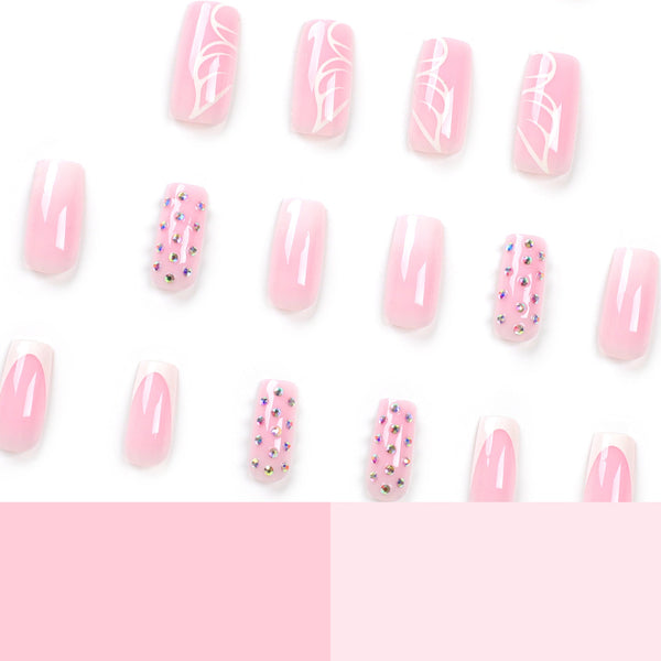 French Glossy Medium Ombre Pink Square Press on Nails