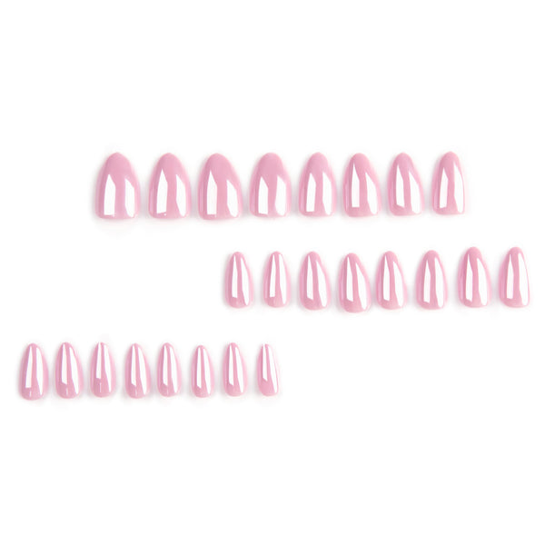 Almond Glossy Medium Pink Press on Nails